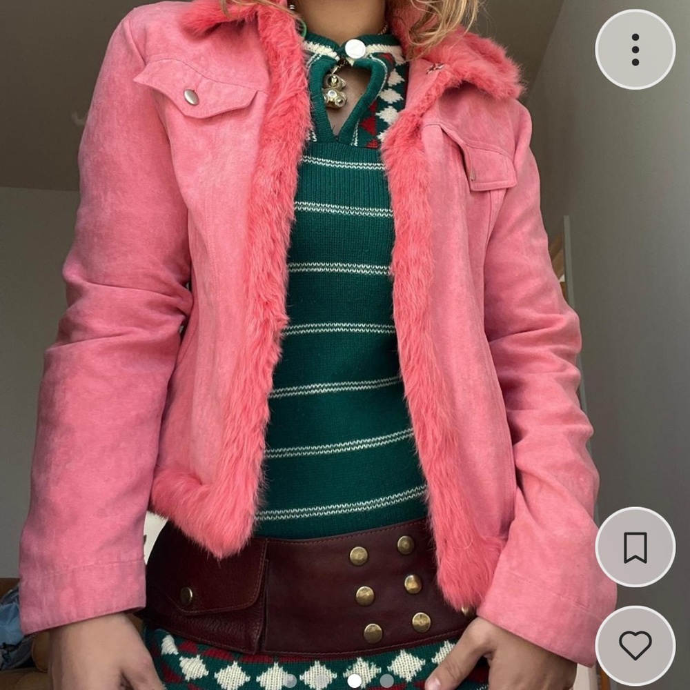 vintage 70s pink rabbit fur and suede jacket ✨ - Picture 5 of 6